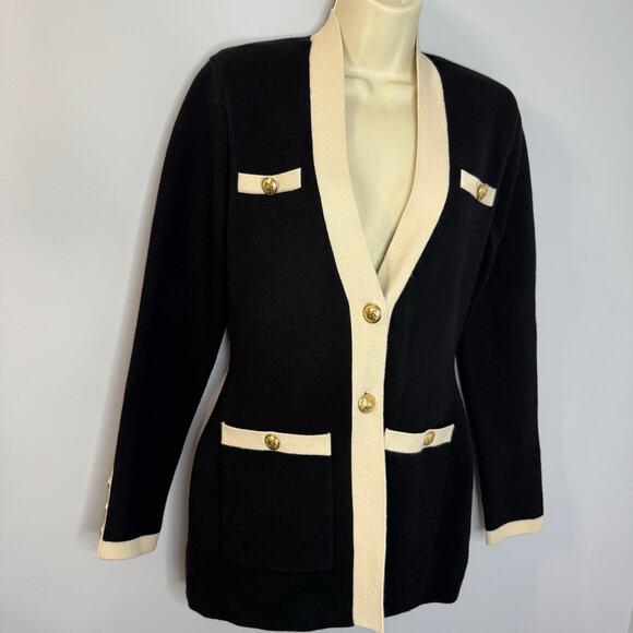 Express Tipped Novelty Button Sweater Jacket Black Preppy Casual Wardrobe Sz S - Picture 5 of 13